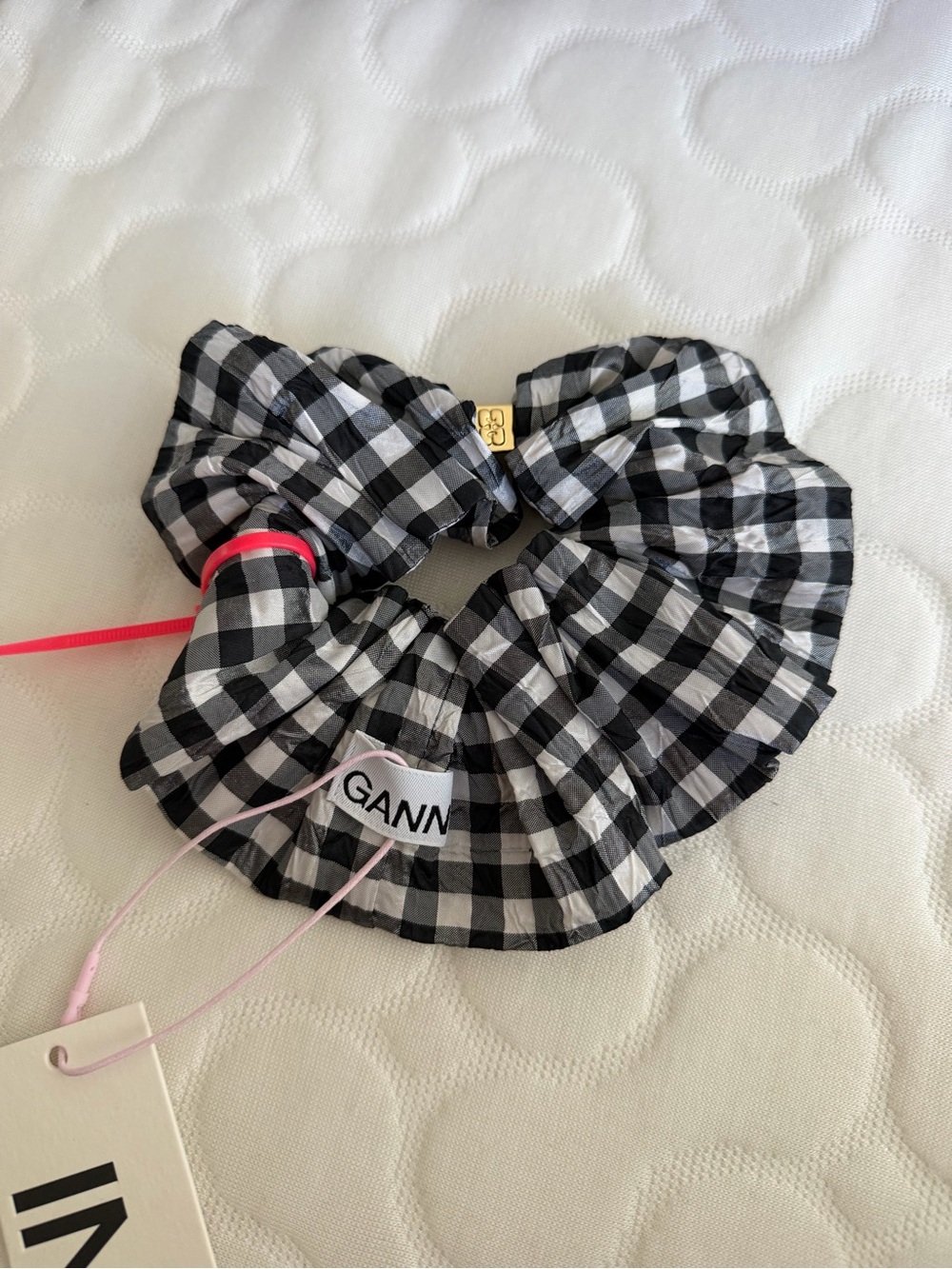 Ganni Black & White Gingham Scrunchie
